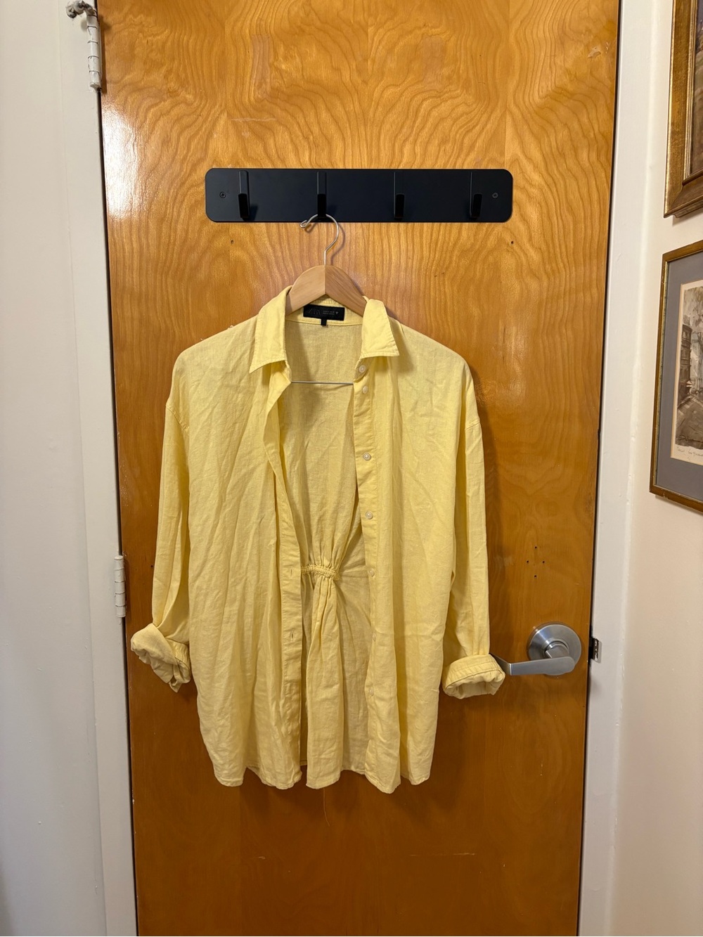 Zara butter yellow linen blend blouse